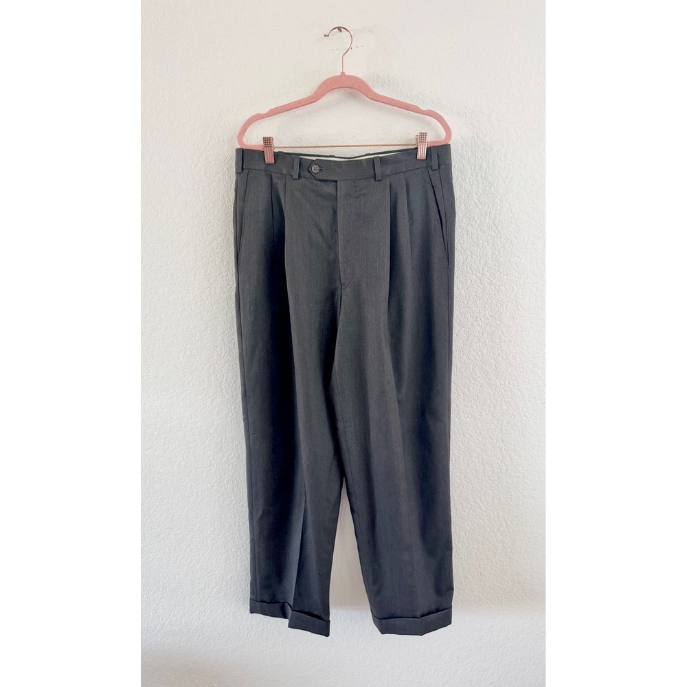 Vintage Nordstrom Trousers 100% Pure Virgin Wool Gray Pleated Made in USA 33x26